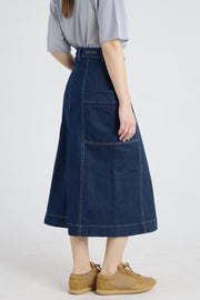 Indigo blue high waisted denim skirt