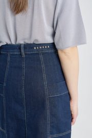 Indigo blue high waisted denim skirt