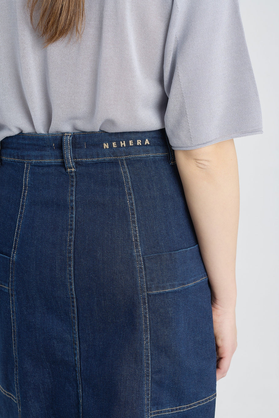 Indigo blue high waisted denim skirt