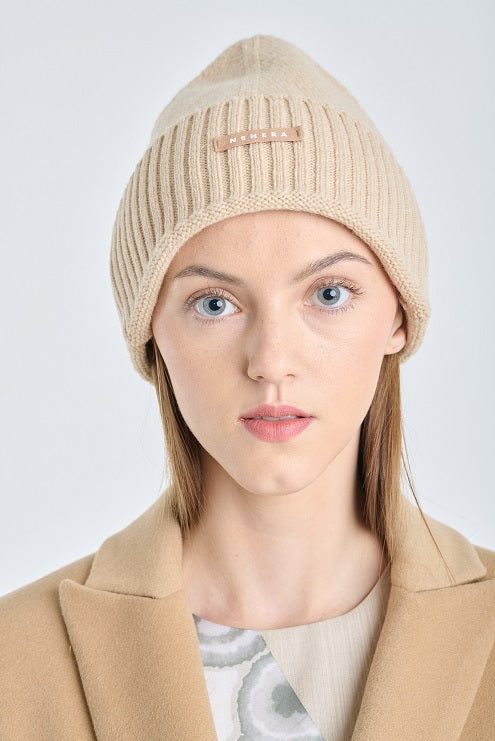 Beige melange extra fine merino beanie