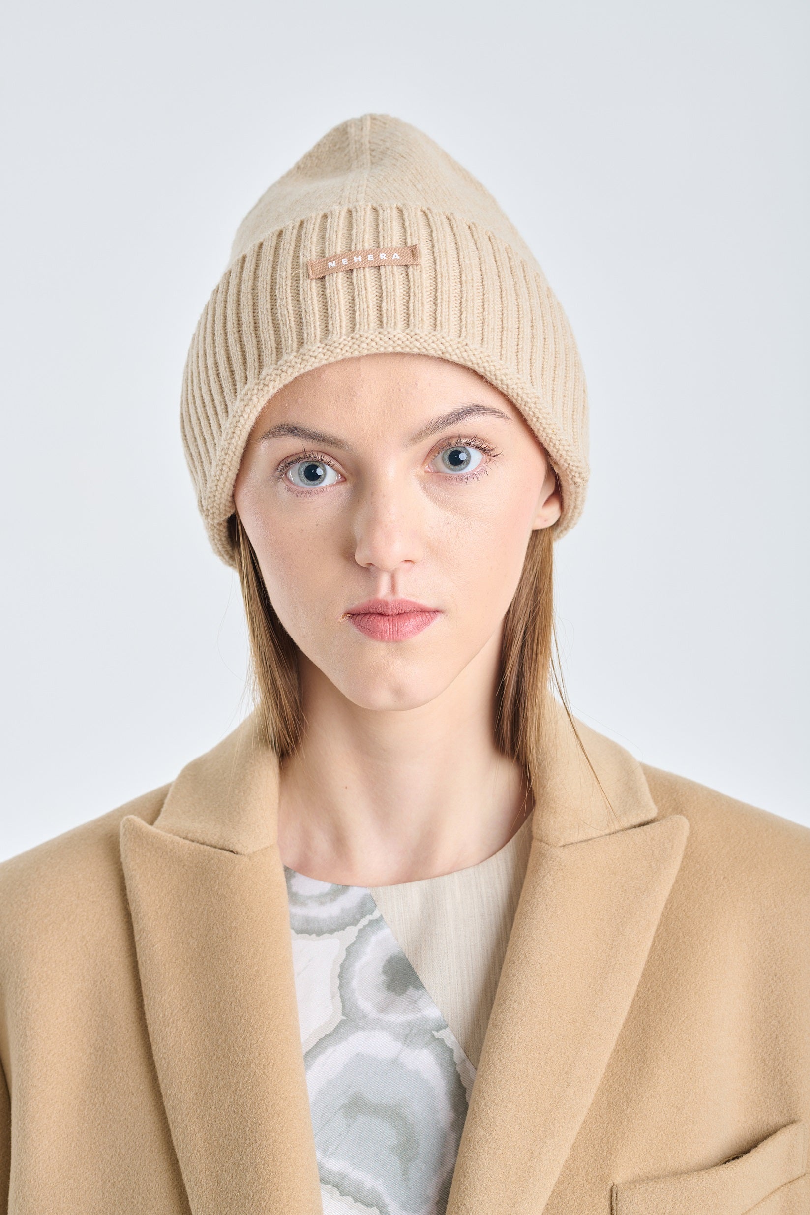 Beige melange extra fine merino beanie