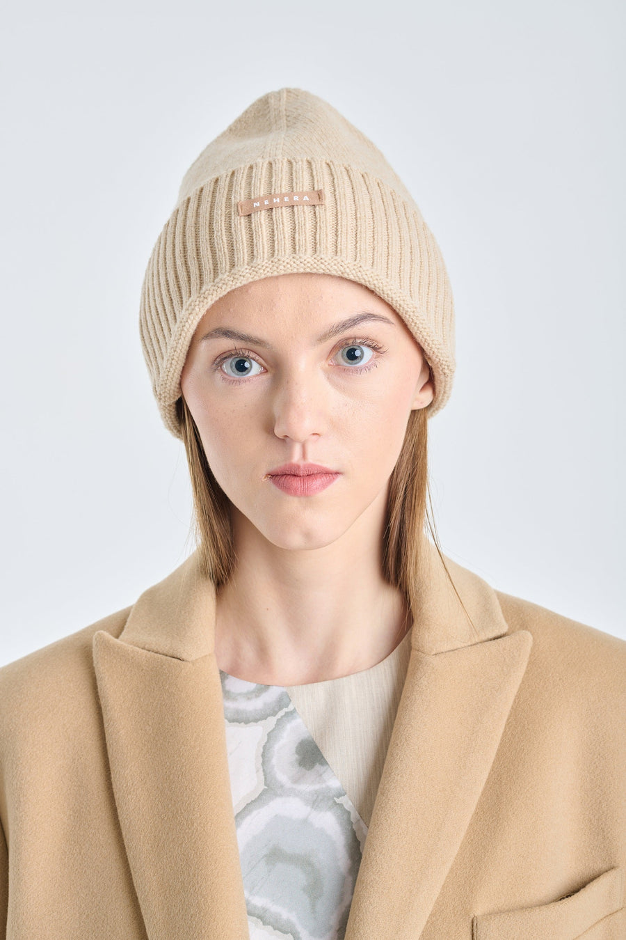 Beige melange extra fine merino beanie