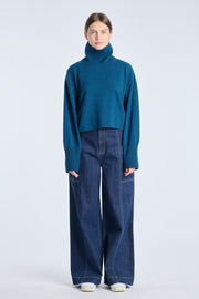 Atlantic green cashmere cropped turtleneck