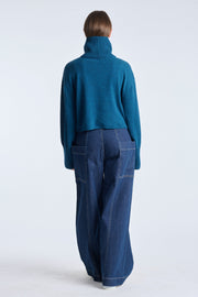 Atlantic green cashmere cropped turtleneck