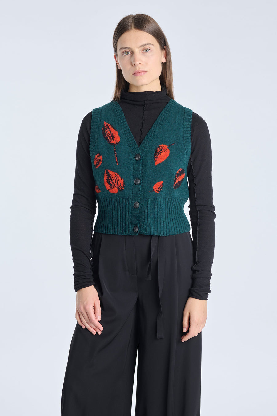 Dark green extra fine merino printed vest