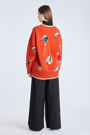Brick red merino chunky v-neck pullover