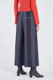 Black&cobalt blue cotton plaid pants