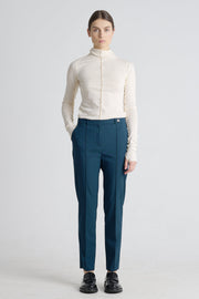 Teal green wool stretch and slim pants