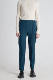 Teal green wool stretch and slim pants