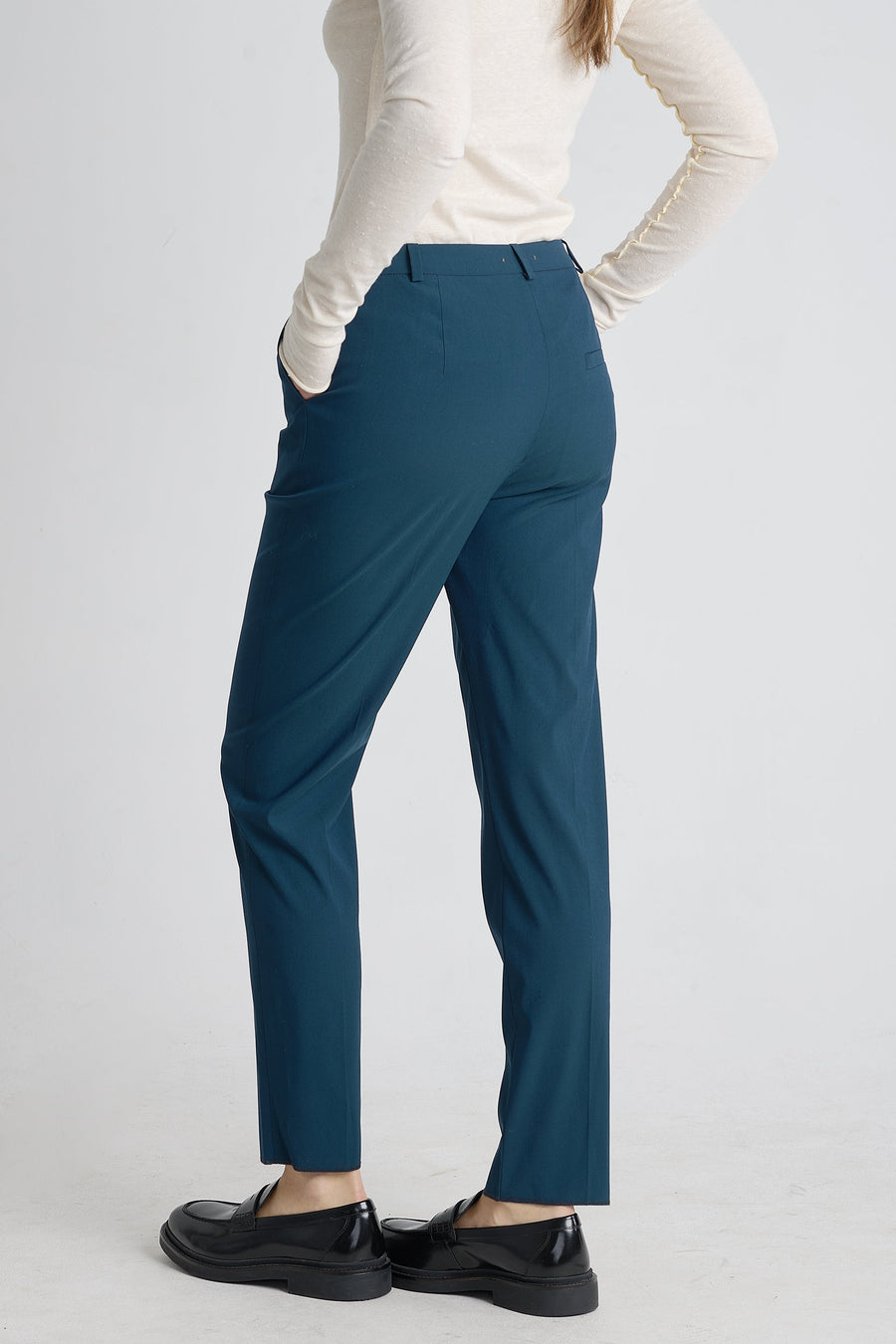 Teal green wool stretch and slim pants