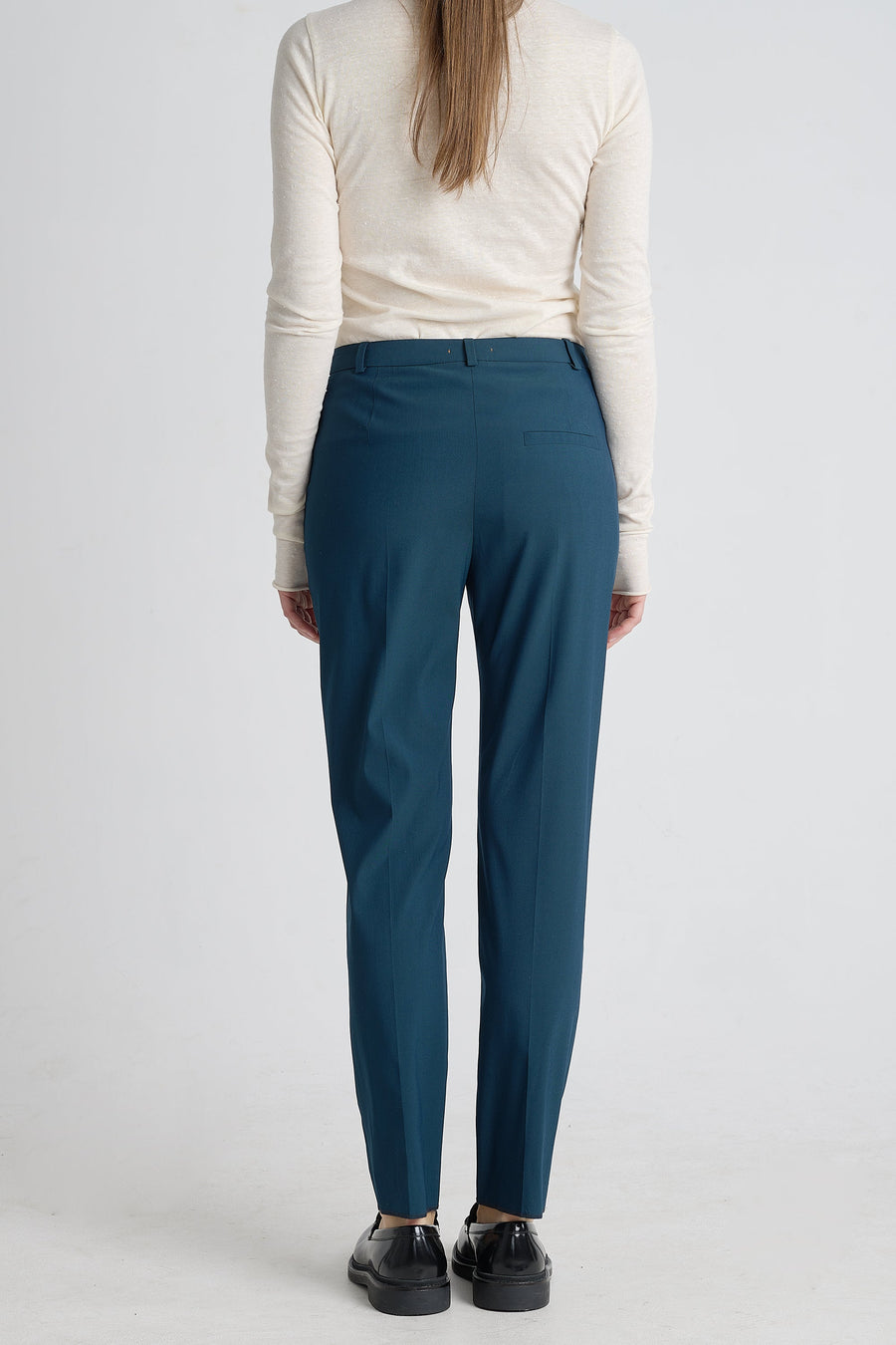 Teal green wool stretch and slim pants