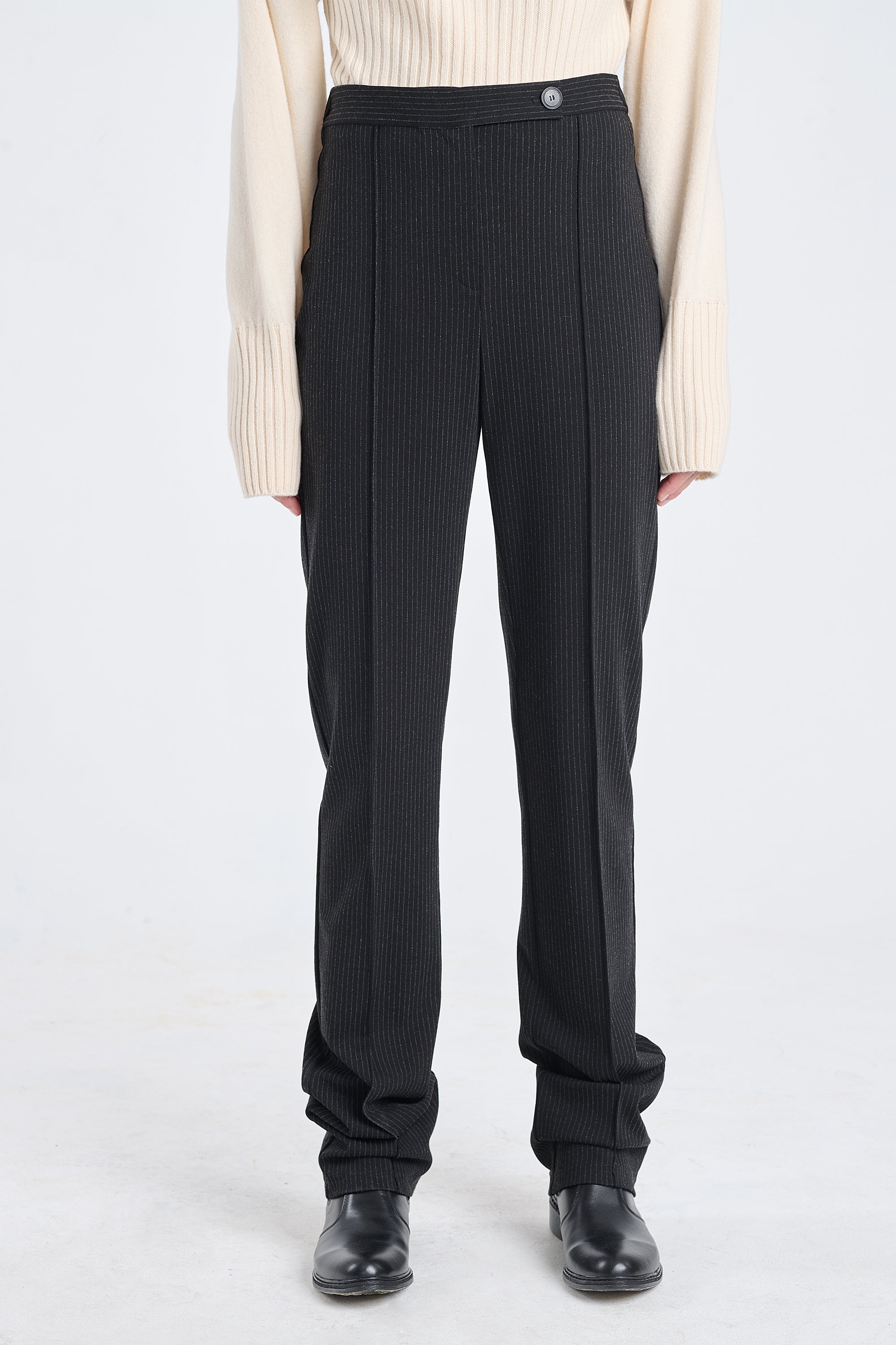 Black bistretch striped cigarette pants