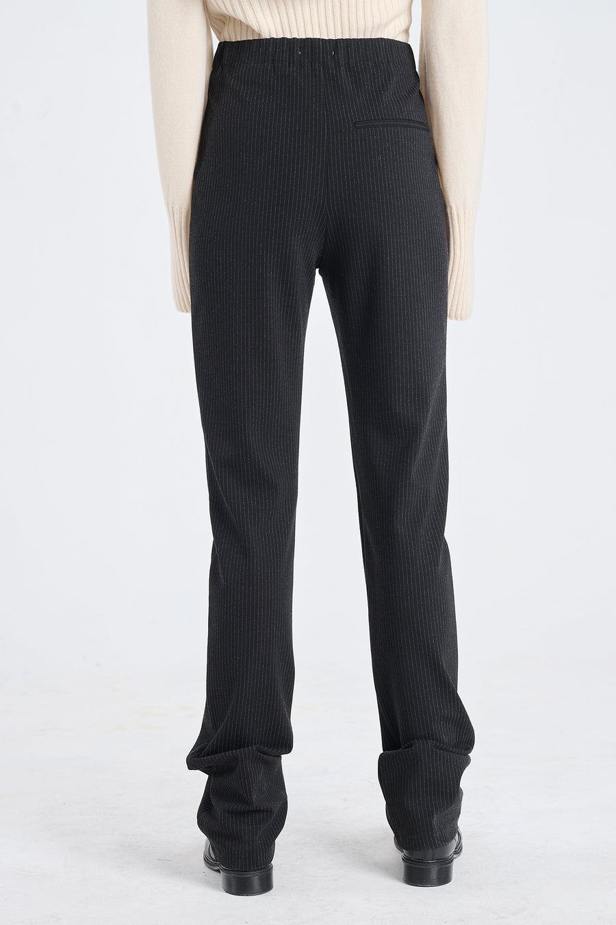 Black bistretch striped cigarette pants