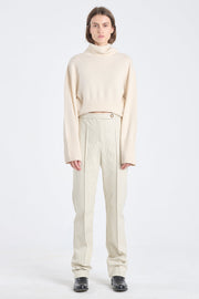 Ivory&grey bistretch striped cigarette pants