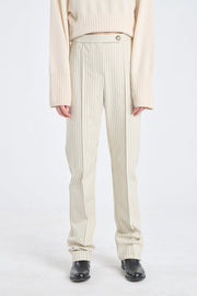 Ivory&grey bistretch striped cigarette pants