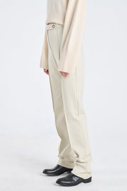 Ivory&grey bistretch striped cigarette pants