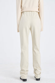 Ivory&grey bistretch striped cigarette pants
