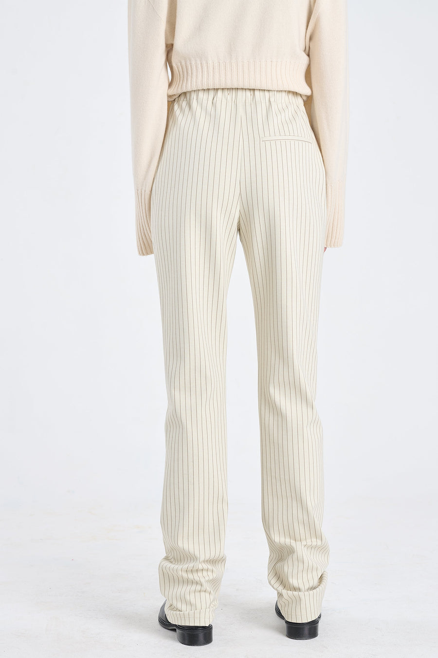Ivory&grey bistretch striped cigarette pants
