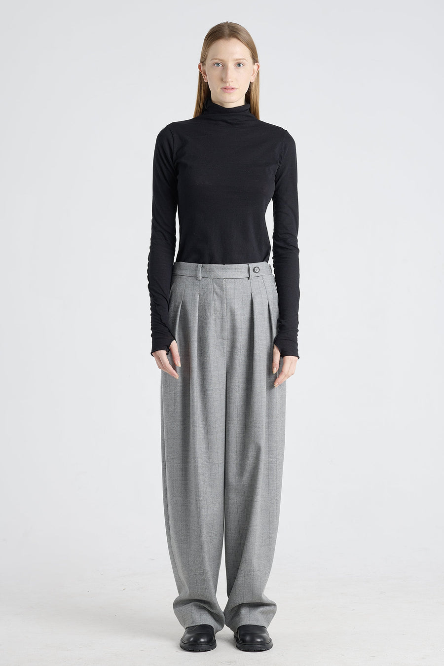 Grey stripe wool&cashmere pleated pants