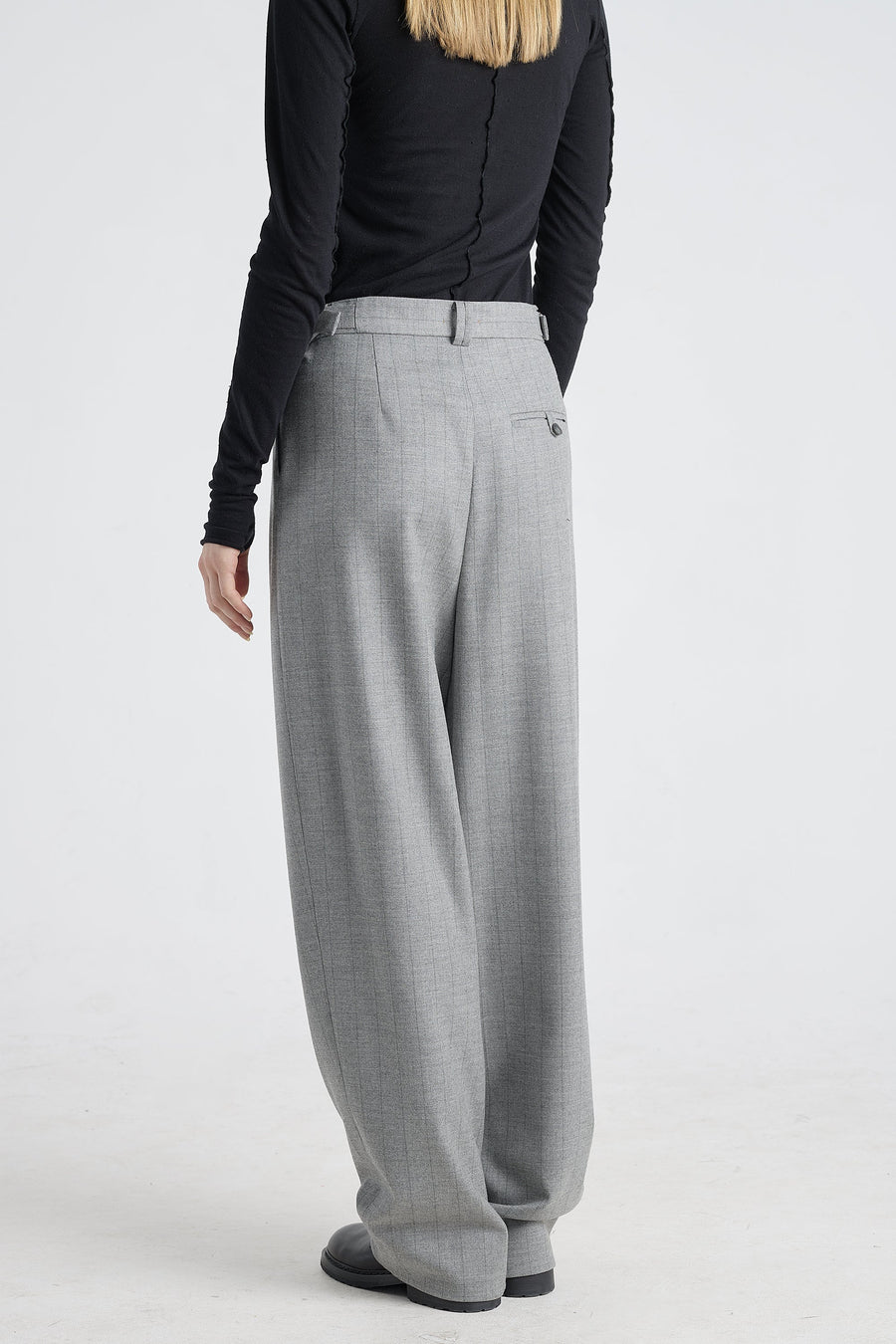 Grey stripe wool&cashmere pleated pants