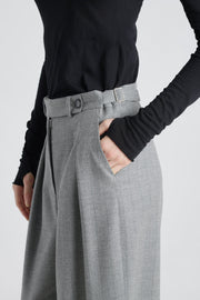 Grey stripe wool&cashmere pleated pants