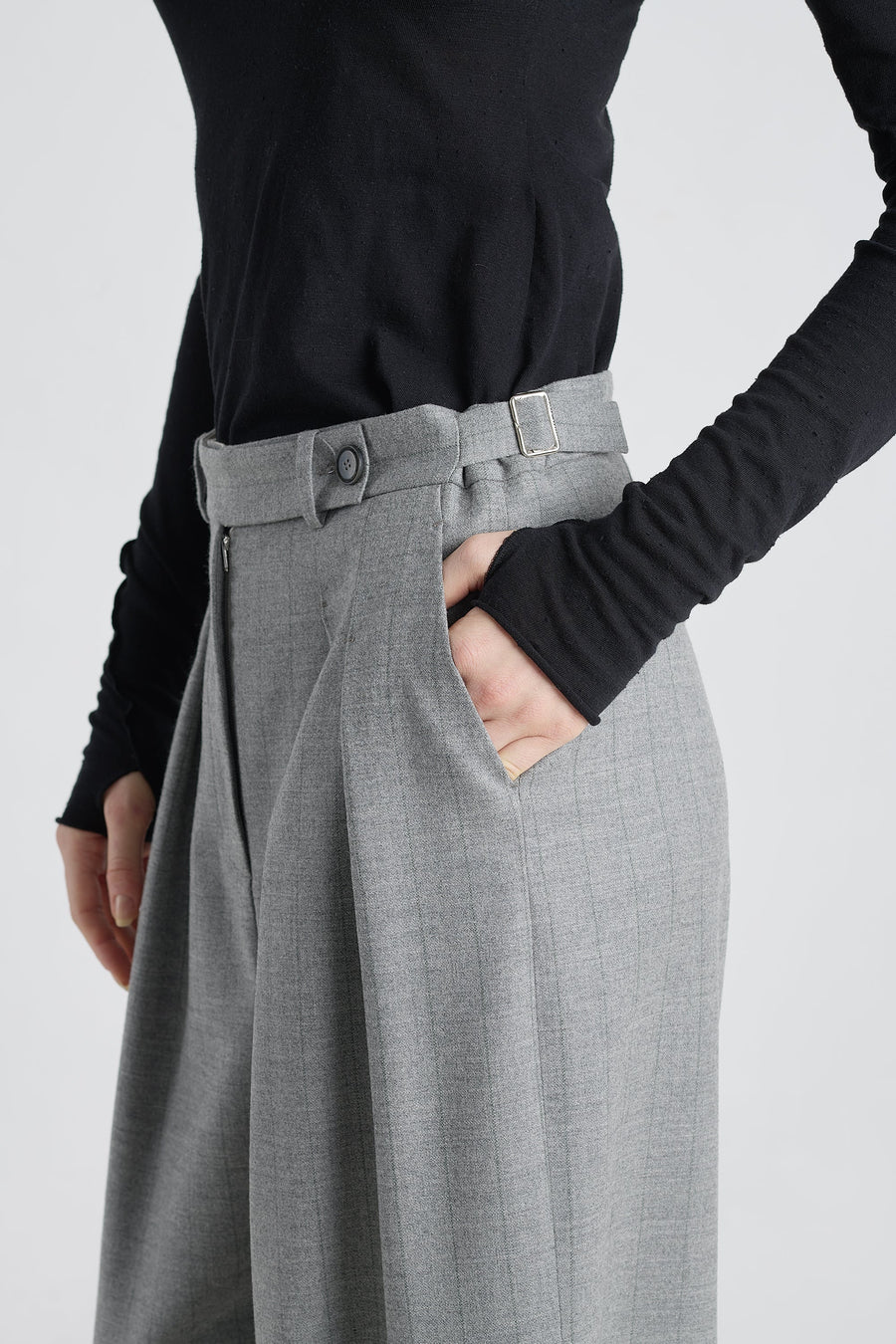 Grey stripe wool&cashmere pleated pants
