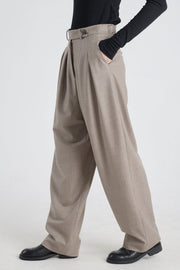 Taupe lurex wool pleated pants