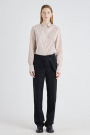 Black stretch wool pants with detachable pockets