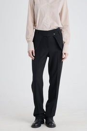 Black stretch wool pants with detachable pockets