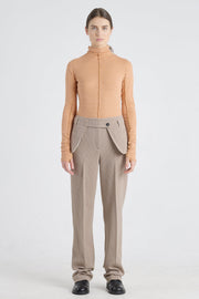 Taupe stretch wool pants with detachable pockets