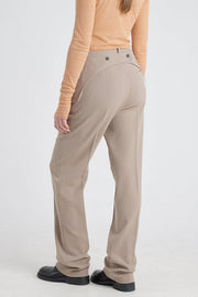 Taupe stretch wool pants with detachable pockets