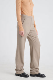 Taupe stretch wool pants with detachable pockets