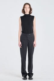 Black wool suiting straight pants