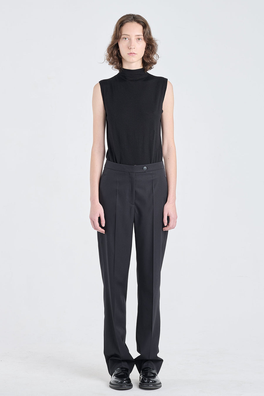 Black wool suiting straight pants