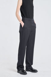 Black wool suiting straight pants