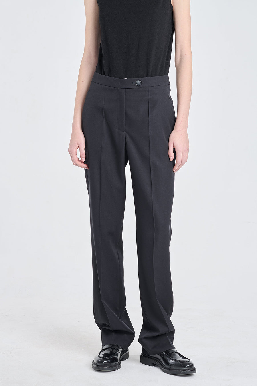Black wool suiting straight pants