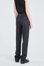 Black wool suiting straight pants
