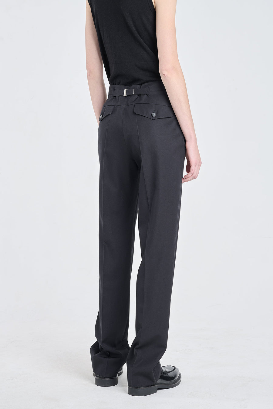 Black wool suiting straight pants