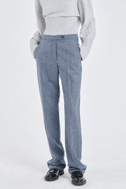 Blue herringbone wool straight pants