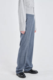 Blue herringbone wool straight pants