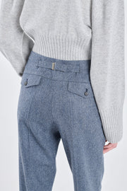 Blue herringbone wool straight pants