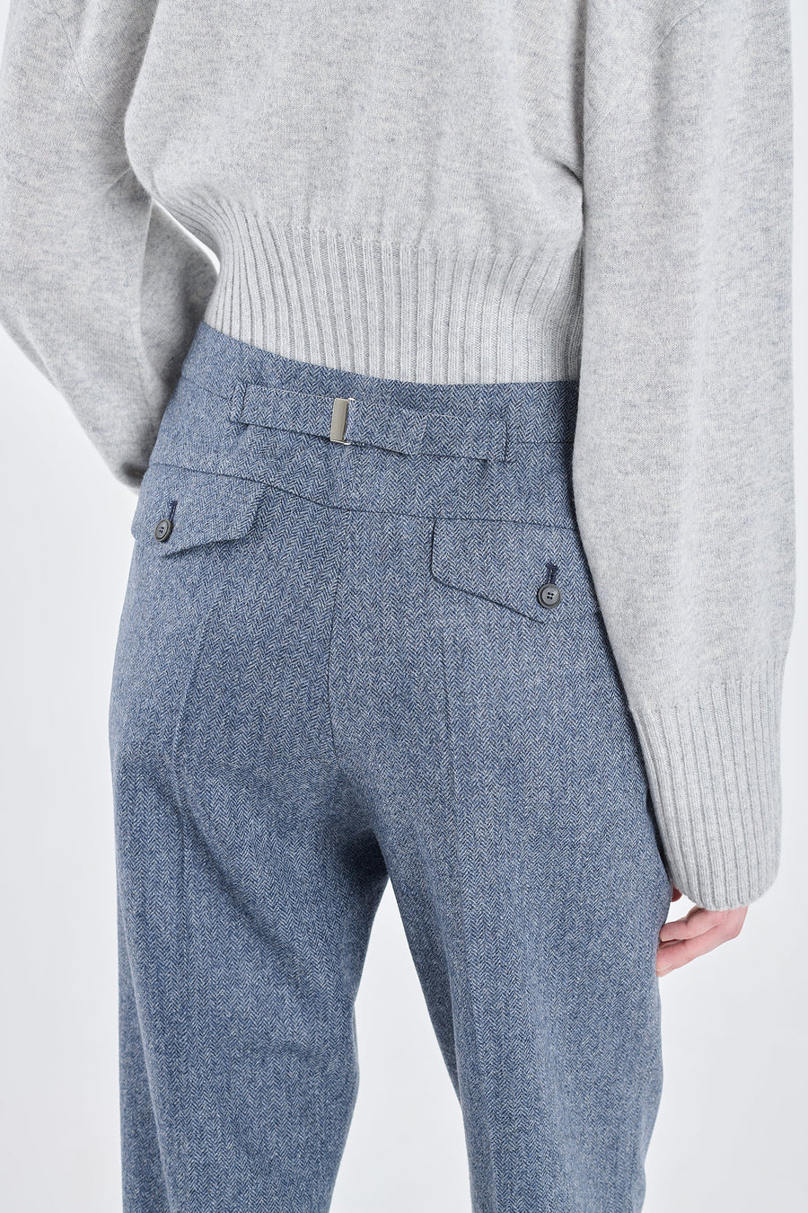 Blue herringbone wool straight pants