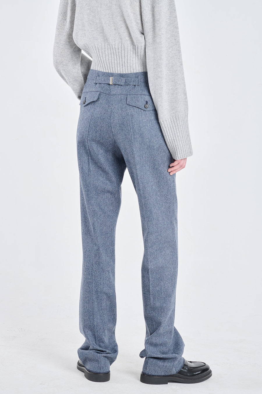 Blue herringbone wool straight pants