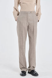 Brown herringbone wool straight pants