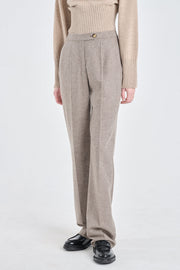 Brown herringbone wool straight pants