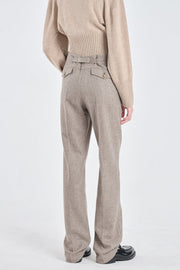 Brown herringbone wool straight pants