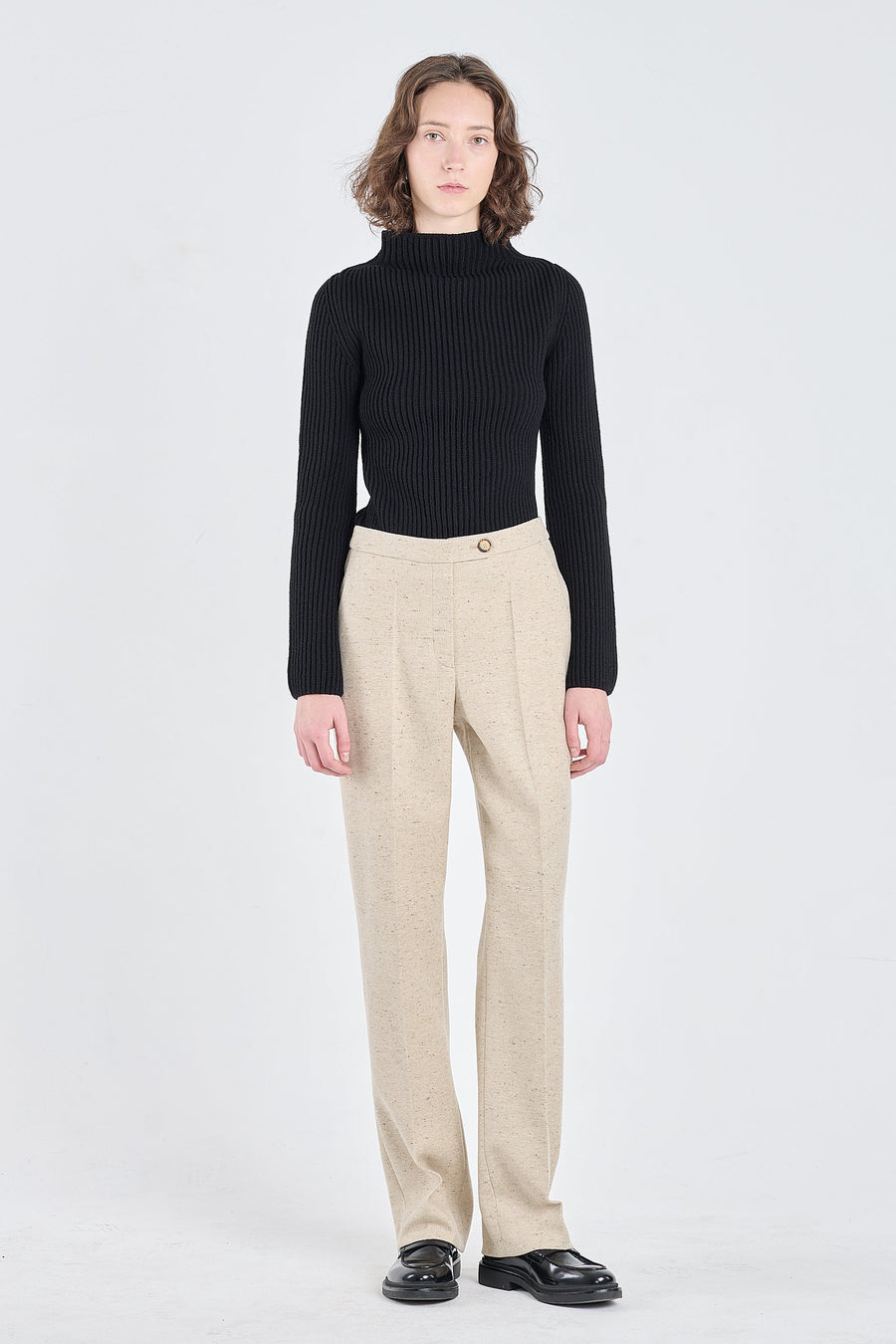 Sand tweed wool straight pants