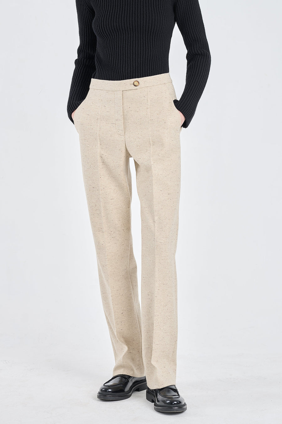 Sand tweed wool straight pants