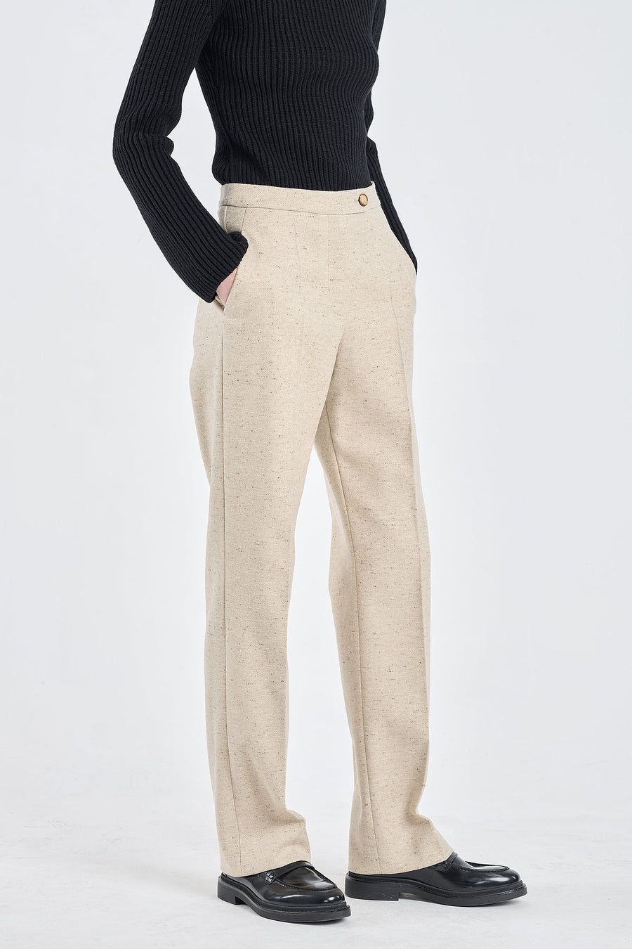 Sand tweed wool straight pants