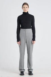 Grey stripe wool&cashmere straight pants